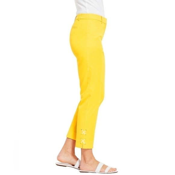 Talbots Yellow The Perfect Crop Gingham Lace-up Pants - Size 4P - Picture 1 of 3